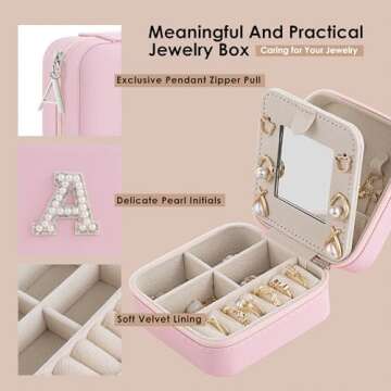 Nymtavia Birthday Gifts For Women, Initial Jewelry Box, Travel Jewelry Case, Gifts for Wife Girlfriend, Small Travel Jewelry Organizer, Gift for Girls, Graduation Gifts for Her, Bridesmaid Gifts