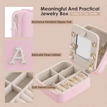 Nymtavia Birthday Gifts For Women, Initial Jewelry Box, Travel Jewelry Case, Gifts for Wife Girlfriend, Small Travel Jewelry Organizer, Gift for Girls, Graduation Gifts for Her, Bridesmaid Gifts