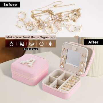 Nymtavia Birthday Gifts For Women, Initial Jewelry Box, Travel Jewelry Case, Gifts for Wife Girlfriend, Small Travel Jewelry Organizer, Gift for Girls, Graduation Gifts for Her, Bridesmaid Gifts