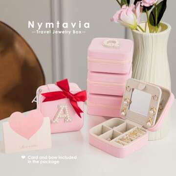 Nymtavia Birthday Gifts For Women, Initial Jewelry Box, Travel Jewelry Case, Gifts for Wife Girlfriend, Small Travel Jewelry Organizer, Gift for Girls, Graduation Gifts for Her, Bridesmaid Gifts