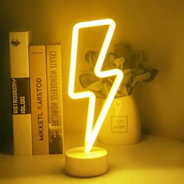 Momkids Warm White Lightning Bolt Neon Lights Led Neon Signs Wall Decorations for Bedroom with Holde...