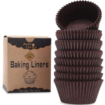 Bake Choice 200pcs Brown Cupcake Liners - Food-Grade, Grease-Proof Wrappers for Baking & Holidays