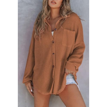 SHEWIN Women's Versatile Waffle Knit Shacket for Spring