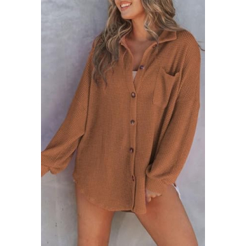 SHEWIN Women's Versatile Waffle Knit Shacket for Spring