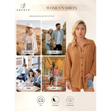 SHEWIN Women's Versatile Waffle Knit Shacket for Spring