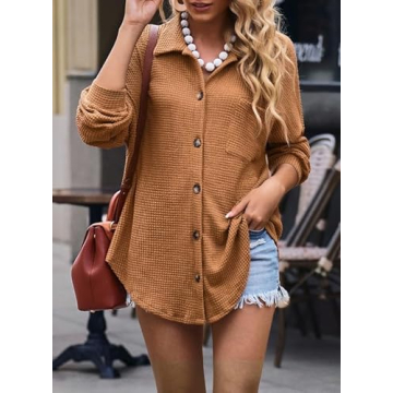 SHEWIN Women's Versatile Waffle Knit Shacket for Spring