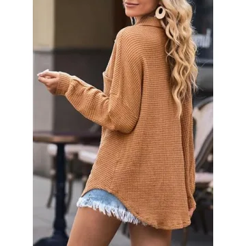 SHEWIN Women's Versatile Waffle Knit Shacket for Spring