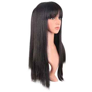 MapofBeauty 22 Inch/56 cm Women Long Straight with Flat Bangs Synthetic Hair Heat Resistant Fiber Ha...