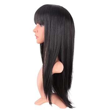 MapofBeauty 22 Inch/56 cm Women Long Straight with Flat Bangs Synthetic Hair Heat Resistant Fiber Hair for Party Cosplay Wig (Black)
