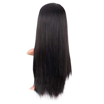 MapofBeauty 22 Inch/56 cm Women Long Straight with Flat Bangs Synthetic Hair Heat Resistant Fiber Hair for Party Cosplay Wig (Black)
