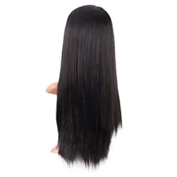 MapofBeauty 22 Inch/56 cm Women Long Straight with Flat Bangs Synthetic Hair Heat Resistant Fiber Hair for Party Cosplay Wig (Black)