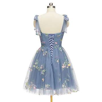 Short Tulle Homecoming Dresses 2023 for Teens Spaghetti Strap Flower Embroidery Prom Dresses for Wom...