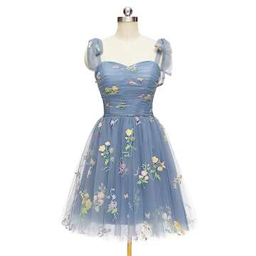 Short Tulle Homecoming Dresses 2023 for Teens Spaghetti Strap Flower Embroidery Prom Dresses for Women Knee Length Mini Prom Cocktail Gowns Green Us4