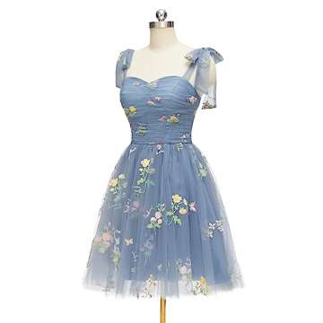 Short Tulle Homecoming Dresses 2023 for Teens Spaghetti Strap Flower Embroidery Prom Dresses for Women Knee Length Mini Prom Cocktail Gowns Green Us4