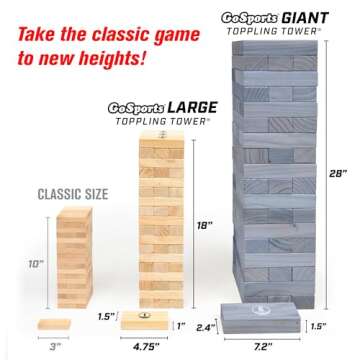 GoSports Giant Wooden Toppling Tower - Stacks Up to 5 ft - Gray Wood Stain