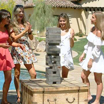GoSports Giant Wooden Toppling Tower - Stacks Up to 5 ft - Gray Wood Stain
