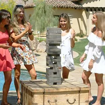GoSports Giant Wooden Toppling Tower - Stacks Up to 5 ft - Gray Wood Stain