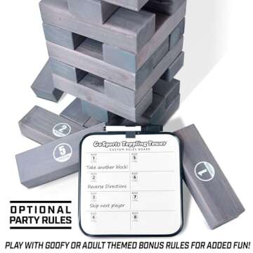 GoSports Giant Wooden Toppling Tower - Stacks Up to 5 ft - Gray Wood Stain