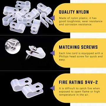 Swpeet 60 Pack White Nylon Cable Clips for Wire Management
