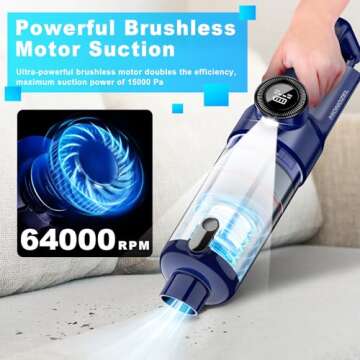 MONOZEL Car Vacuum Portable Cordless - Handheld Vacuum Cordless with Brushless Motor, 15000Pa Strong...