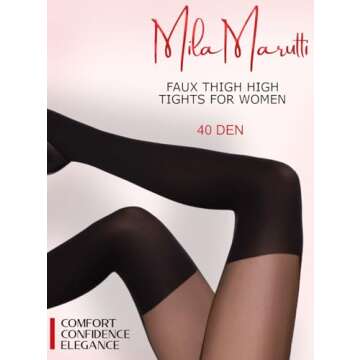 Mila Marutti Mock Suspender Pantyhose for Women | Black Faux Thigh High Stockings | Patterned Fashio...