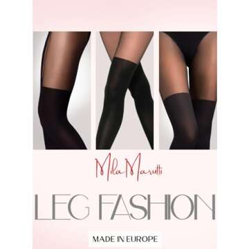 Mila Marutti Mock Suspender Pantyhose for Women | Black Faux Thigh High Stockings | Patterned Fashion Tights - Black, L