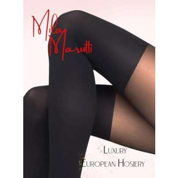 Mila Marutti Mock Suspender Pantyhose for Women | Black Faux Thigh High Stockings | Patterned Fashion Tights - Black, L