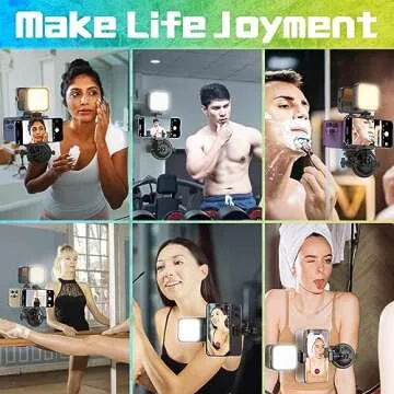 Suction Cup Phone Mount with Rechargeable Light, HzTinT Mirror Phone Holder with Light Shower Bathroom Kitchen, Mirror Tripod for TikTok YouTube Instagram Make Up Pics Video Content Creator