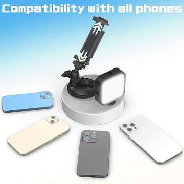 Suction Cup Phone Mount with Rechargeable Light, HzTinT Mirror Phone Holder with Light Shower Bathroom Kitchen, Mirror Tripod for TikTok YouTube Instagram Make Up Pics Video Content Creator