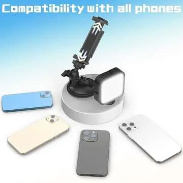 Suction Cup Phone Mount with Rechargeable Light, HzTinT Mirror Phone Holder with Light Shower Bathroom Kitchen, Mirror Tripod for TikTok YouTube Instagram Make Up Pics Video Content Creator