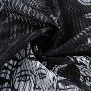 MIZOK Women's Long Sleeve See Through Sexy Shirts Print Mesh Crop Tops Tee (M,Black)