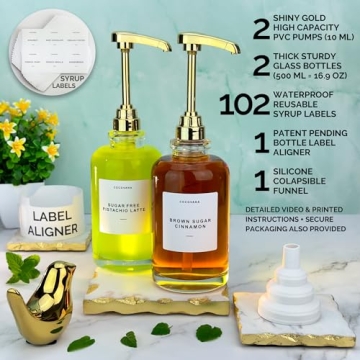 Cocovana Coffee Syrup Dispenser Set with 102 Labels & Aligner