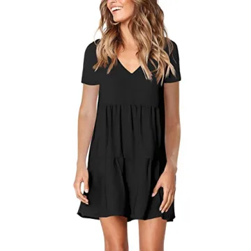 Amoretu Women Summer Tunic Dress V Neck Casual Loose Flowy Swing Shift Dresses