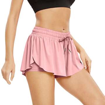 Flowy Womens Athletic Shorts Workout Running Gym Yoga Tennis Golf Skirt Butterfly Skort High Waist with Pockets Cute Comfy Lounge Spandex Sweat Pants Trendy Clothes Casual Summer Outfits Light Pink M
