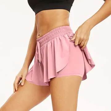 Flowy Womens Athletic Shorts Workout Running Gym Yoga Tennis Golf Skirt Butterfly Skort High Waist with Pockets Cute Comfy Lounge Spandex Sweat Pants Trendy Clothes Casual Summer Outfits Light Pink M