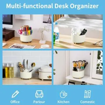 Marbrasse Desk Organizer - 360-Degree Rotating Storage Caddy with 5 Compartments