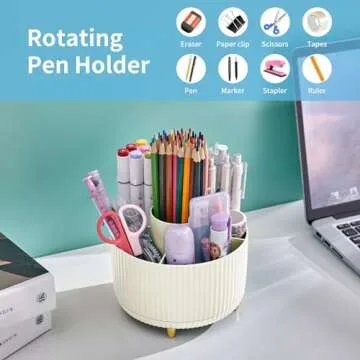 Marbrasse 360-Degree Rotating Desk Organizer - Ivory