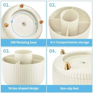 Marbrasse 360-Degree Rotating Desk Organizer - Ivory
