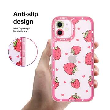 MZELQ Compatible with iPhone 12 Case Pink Strawberry Cute Pattern Soft TPU Case for Girls Women + 1*...