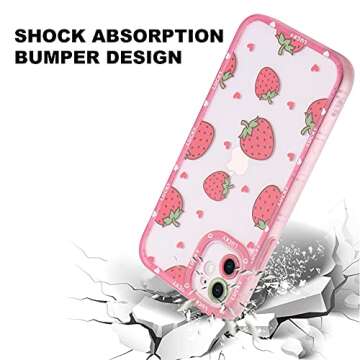 MZELQ Compatible with iPhone 12 Case Pink Strawberry Cute Pattern Soft TPU Case for Girls Women + 1* Screen Protector, Camera Hole Protective Phone Case