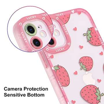 MZELQ Compatible with iPhone 12 Case Pink Strawberry Cute Pattern Soft TPU Case for Girls Women + 1* Screen Protector, Camera Hole Protective Phone Case