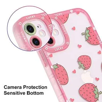 MZELQ Compatible with iPhone 12 Case Pink Strawberry Cute Pattern Soft TPU Case for Girls Women + 1* Screen Protector, Camera Hole Protective Phone Case