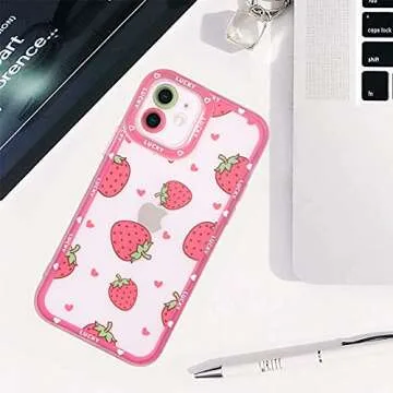 MZELQ Compatible with iPhone 12 Case Pink Strawberry Cute Pattern Soft TPU Case for Girls Women + 1* Screen Protector, Camera Hole Protective Phone Case