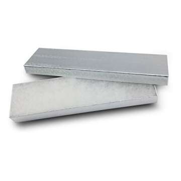 TheDisplayGuys - 25-Pack #82 Kraft Paper Cardboard Gift Boxes/Jewelry Cases w. Cotton Padding & Lid - Silver Foil - (8.0" x 2.0" x 1.0")