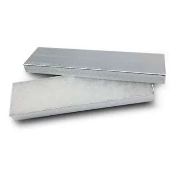 TheDisplayGuys - 25-Pack #82 Kraft Paper Cardboard Gift Boxes/Jewelry Cases w. Cotton Padding & Lid - Silver Foil - (8.0" x 2.0" x 1.0")