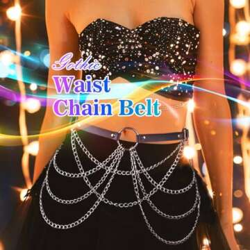Cosydays Punk Leather Waist Chain Belt Black Harness Body Chain Layered Belly Chains Rave Outfits Bo...