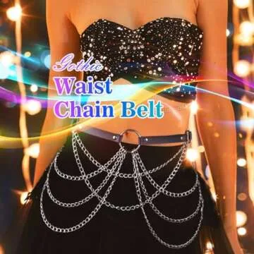 Cosydays Punk Leather Waist Chain Belt Black Harness Body Chain Layered Belly Chains Rave Outfits Bo...