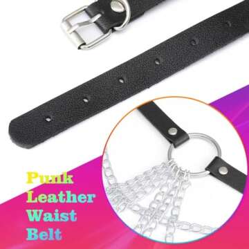 Cosydays Punk Leather Waist Chain Belt Black Harness Body Chain Layered Belly Chains Rave Outfits Body Chain Jewelry for Women