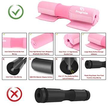 Barbell Squat Pad, Safety Bar Pad with Thick Foam and Nylon Padding - Neck & Shoulder Protective Pad Support for Squats, Lunges & Hip Thrusts - Fits Olympic Standard Weightlifting Bar - Pink