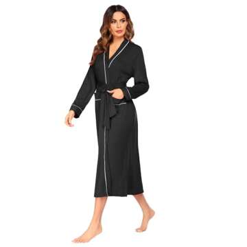 Ekouaer Women Kimono Robes Full Length Knit Bathrobe Lightweight Soft Sleepwear V-neck Casual Ladies Loungewear